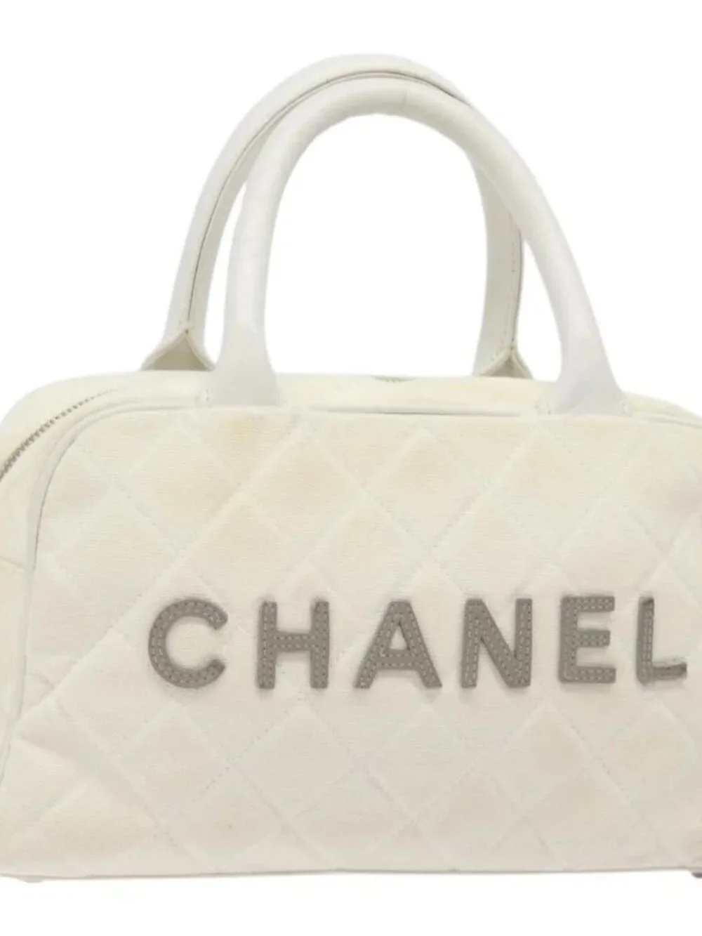 CHANEL Sports Matelasse Hand Bag Canvas White Silver CC Auth 131670